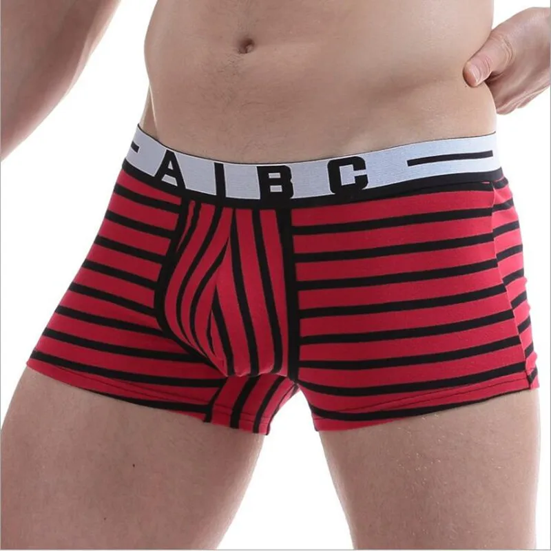 

New aibc men's boxer underwear Sexy gauze ultra-thin breathable U convex pouch srriped boxers 4 colors M L XL