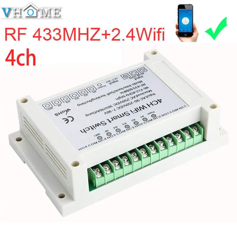 Ewelink 4CH умный Wifi переключатель домашний 433 МГц RF Wifi светильник 4 банды 3 режима работы инчинг Блокировка с Alexa