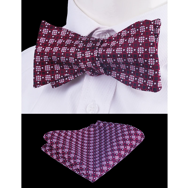 RBOCOTT Self Tie Bow Pocket Square Set Men's Dot Striped Floral Paisley Silk Adjustable Bowtie Handkerchief For Wedding | Аксессуары