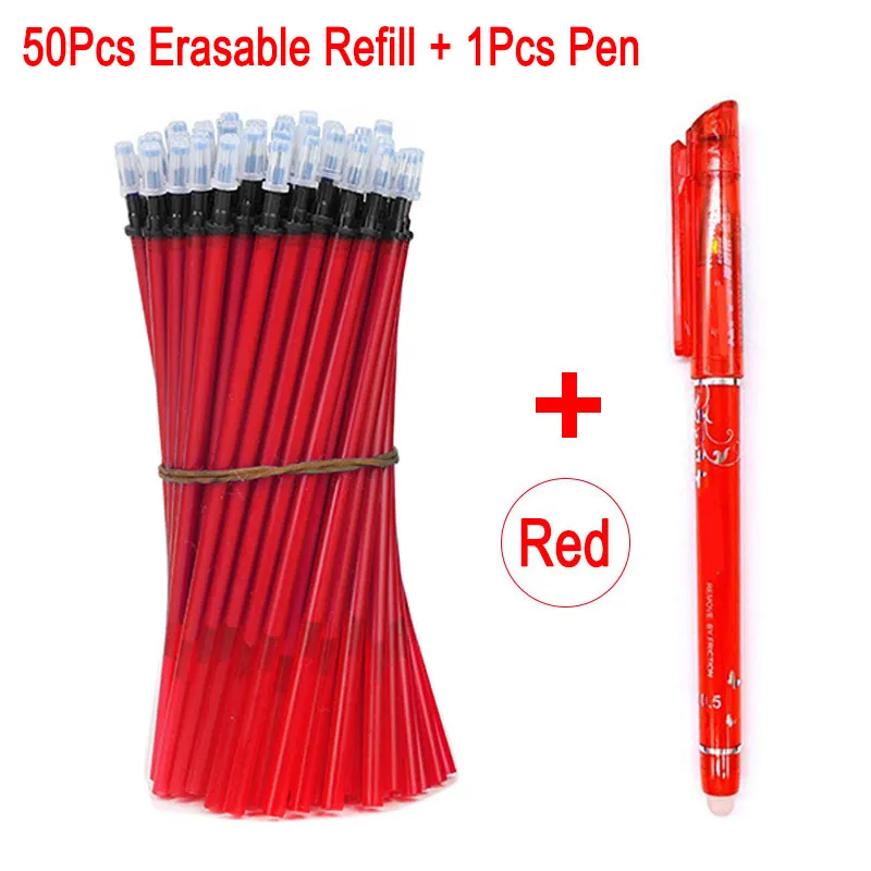 Red Ink 50 шт./компл. 0,5 мм стираемая гелевая ручка запасной стержень Волшебная стираемая ручка Синие черные красные чернила офисные школьные канцелярские наборы инструментов для письма - Цвет: Red Ink