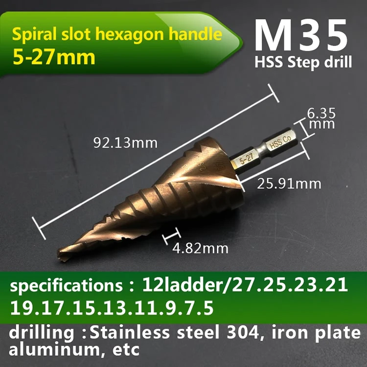 Bronze 5 27mm 1pc JIGONG HSS-CO M35 шестигранный хвостовик спиральный паз Шаг сверло металлический конус Шаг сверло из нержавеющей стали Отверстие пила отверстие резак - Цвет: Bronze 5 27mm 1pc