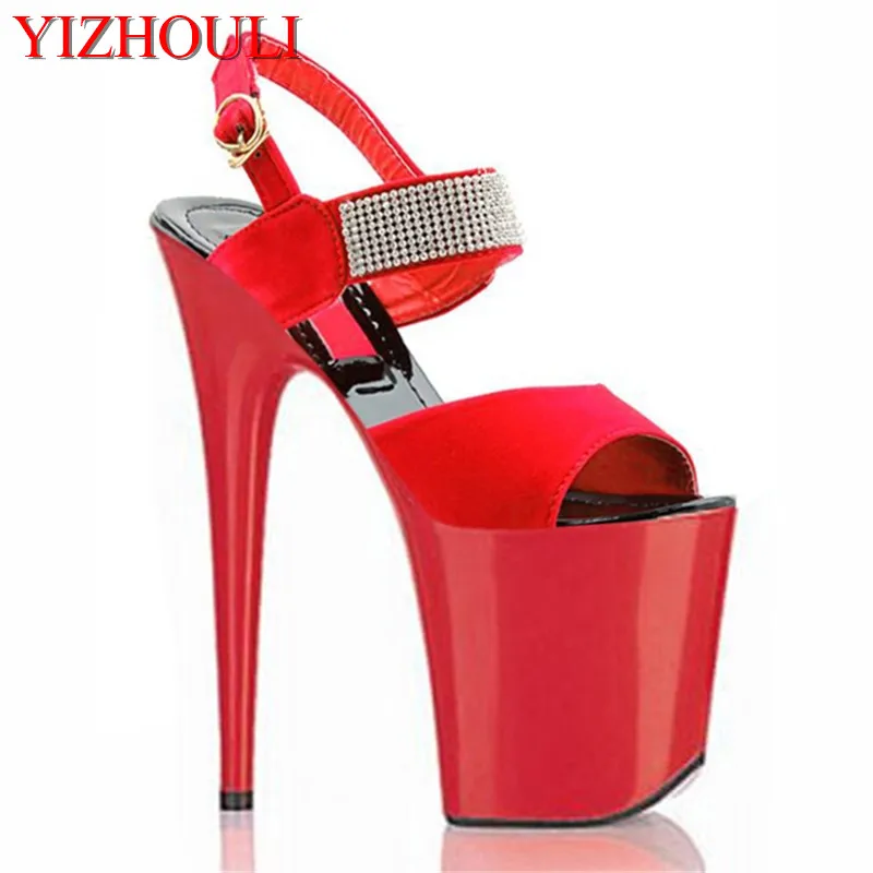 High heel platform women's shoes, 20 cm hate sky-high sandals, water diamond decoration dancing shoes