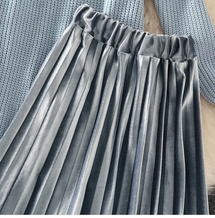 Длинное платье-свитер в рубчик комплект из 2 предметов плиссированная юбка с