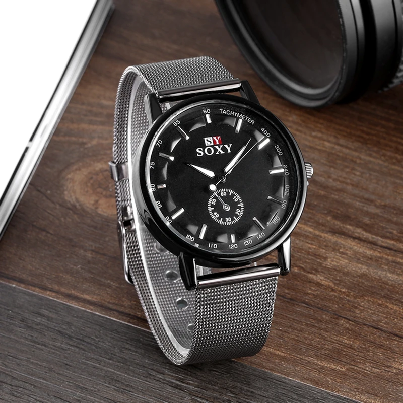 2020 new hot sell brand soxy black mesh belt wrist watch simple style men quartz watches fashion design male watch montre homme free global shipping