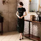 Женское длинное платье чонсам, черное платье в традиционном китайском стиле, модель J3086