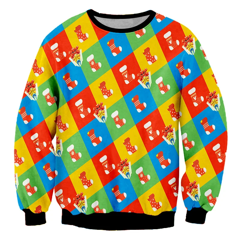 CJLM Christmas New Men's 3D Printed Colored Sweatshirt Stockings And Gift Boxes Sports Large Size Spandex 5XL Clothing | Мужская
