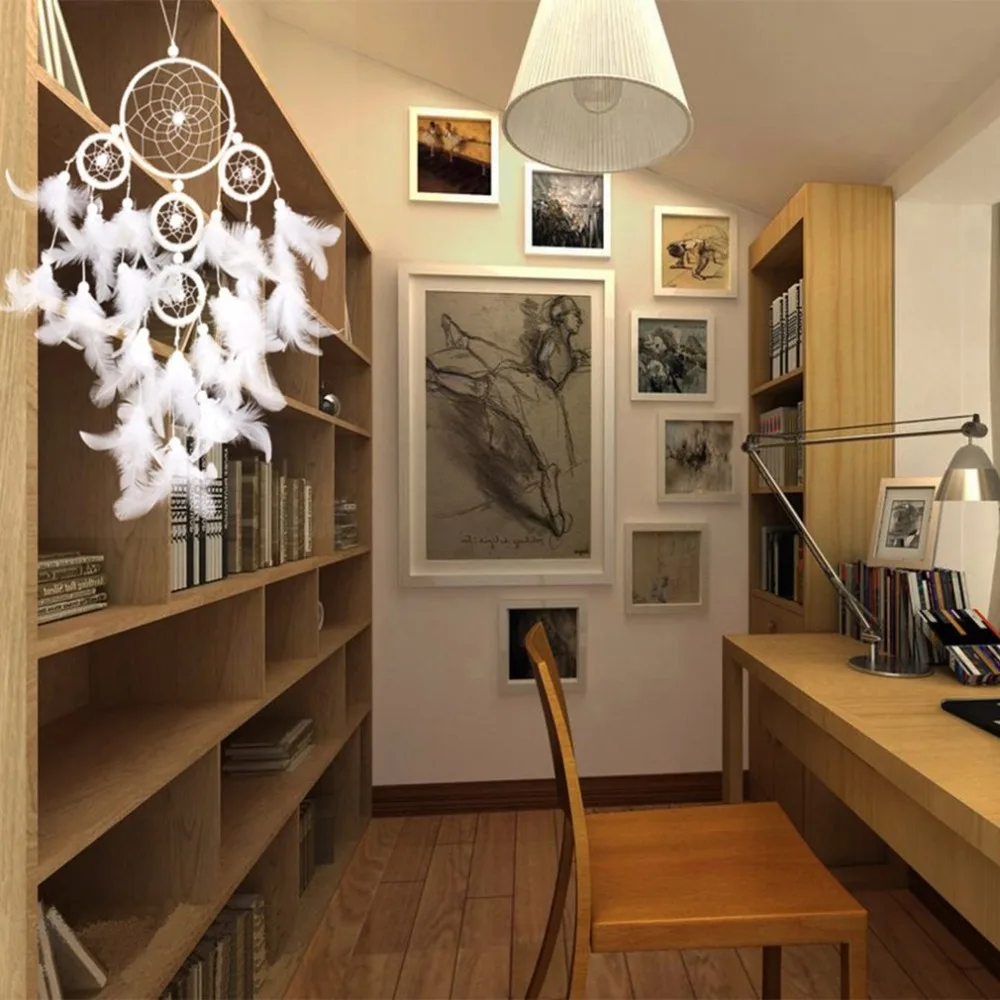 Индийский стиль перо Ловец снов ручной работы колокольчики искусство подвесной кулон пять колец орнамент домашний сад настенный Декор