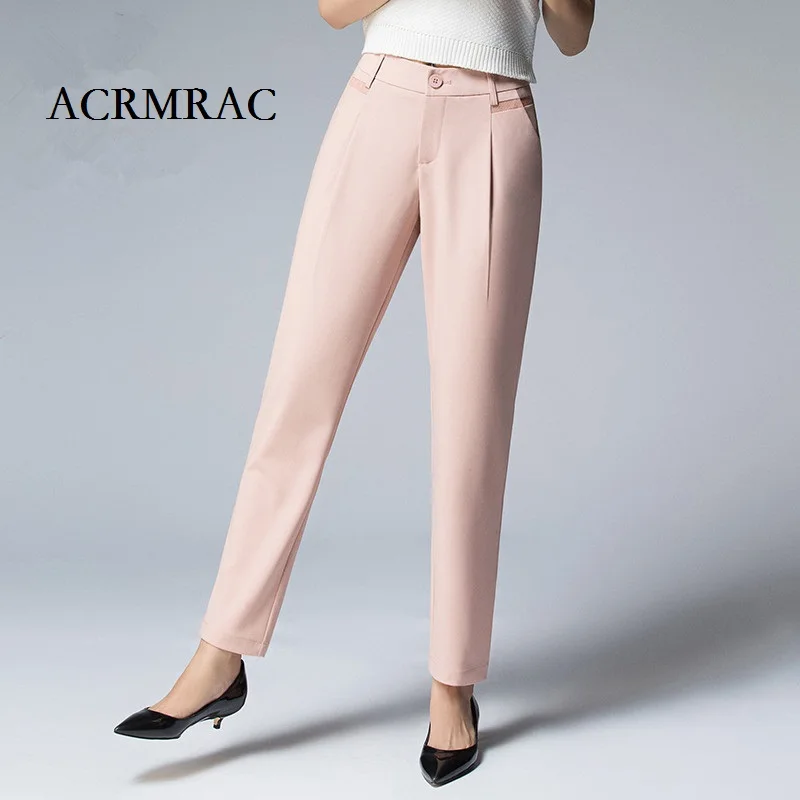 

ACRMRAC Women Spring and autumn Solid color Simple High waist Loose Thin Harlan pants Pencil pants Ankle-Length Pants