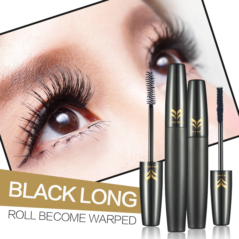 HUAMIANLI 2 In 1 3d Fiber Black Curling Double Mascara Waterproof Lenthening Eyelash Extension Thick Makeup Rimel |