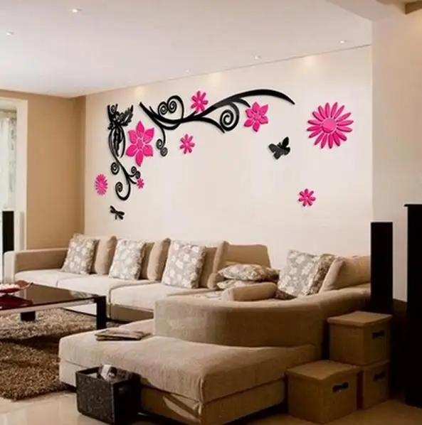 3 d цельный Кристал стены ТВ фон гостиная цветок лоза акриловые настенные зеркала