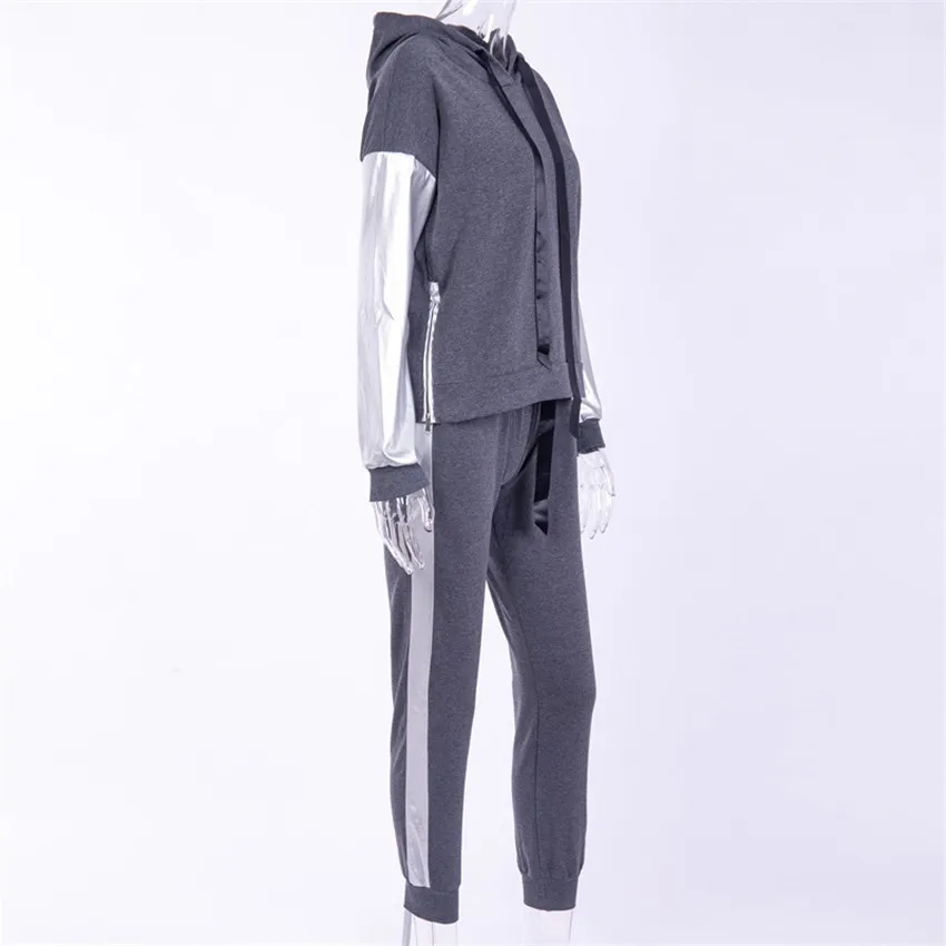 CB416 dark grey Спортивный костюм для женщин с длинным рукавом и капюшоном, топы и штаны, комплект, костюмы для фитнеса, женские махровые толстовки, толстовка, спортивные штаны, комплекты из 2 предметов - Цвет: CB416 dark grey