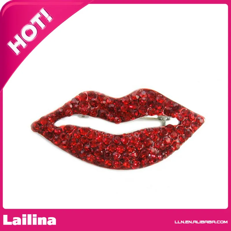 

Sexy Love Red Lips Brooch Pin Rhinestones Valetine's Day Fashion Jewelry 1*2inch