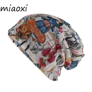 Шапка Miaoxi женская с цветочным принтом, модная летняя из вискозы, красивые облегающие шапки, для взрослых и девушек, двойные использованные шапки, шарф, распродажа