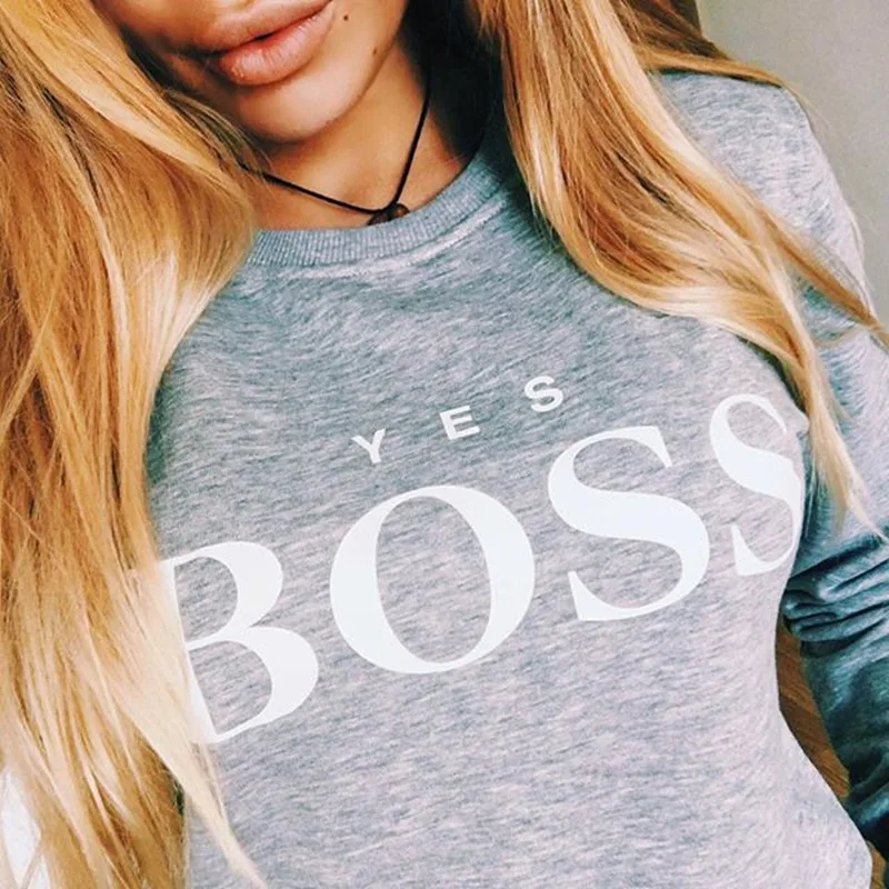 Manubeau женские толстовки Yes Boss с буквенным принтом с длинным рукавом и круглым вырезом Толстовка пуловер Топы весна осень Femme Толстовка