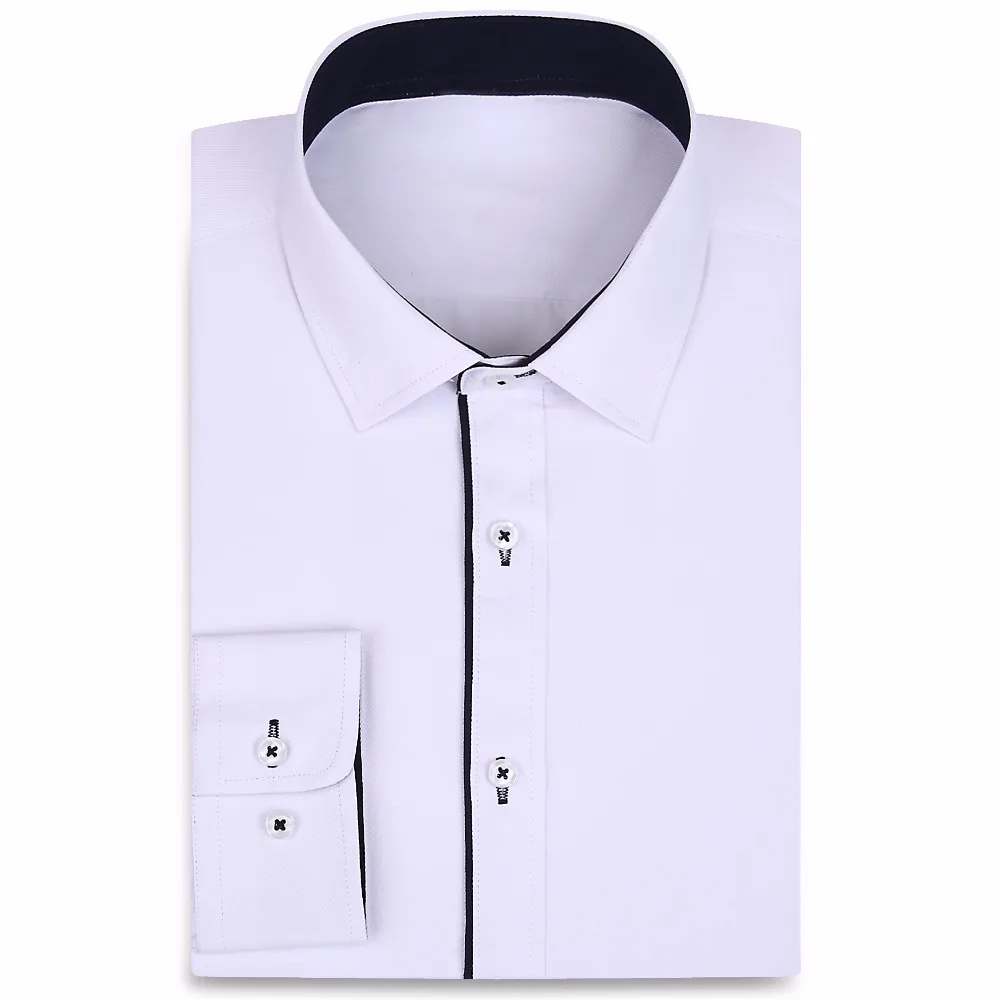 Мужская хлопковая рубашка с длинным рукавом приталенная однотонная|mens dress