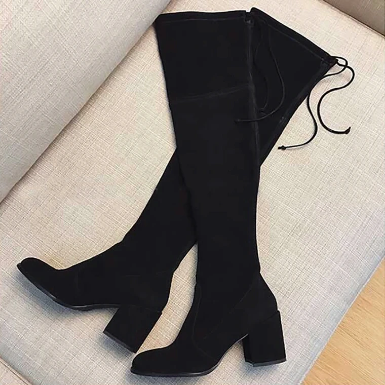 TEST ONLY NOT FOR SALE Black knee-high boots sexy black and new winter thin long stretch add flocking |
