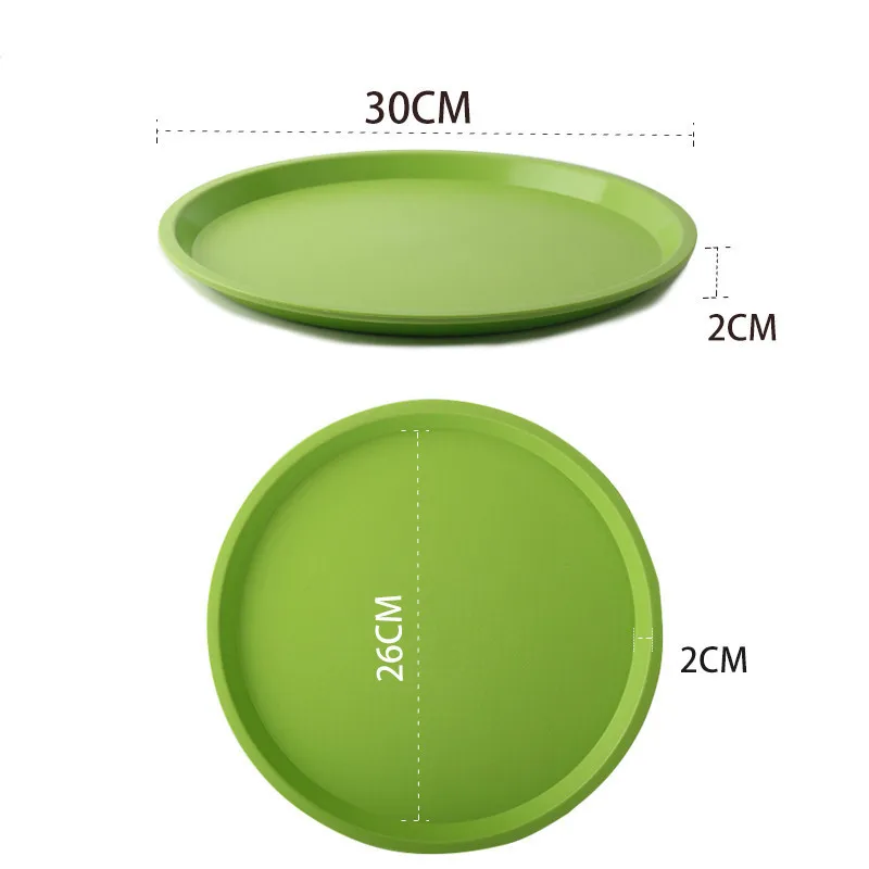 Green 30cm Нескользящий пластиковый круглый черный коричневый зеленый желтый цвет Фруктовая тарелка чай фаст-фуд поднос детский сад отель посуда поднос - Цвет: Green 30cm