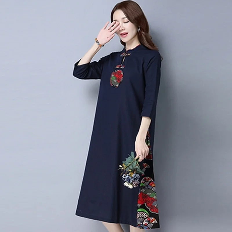 Женское винтажное платье свободного покроя элегантное в китайском стиле TA1614