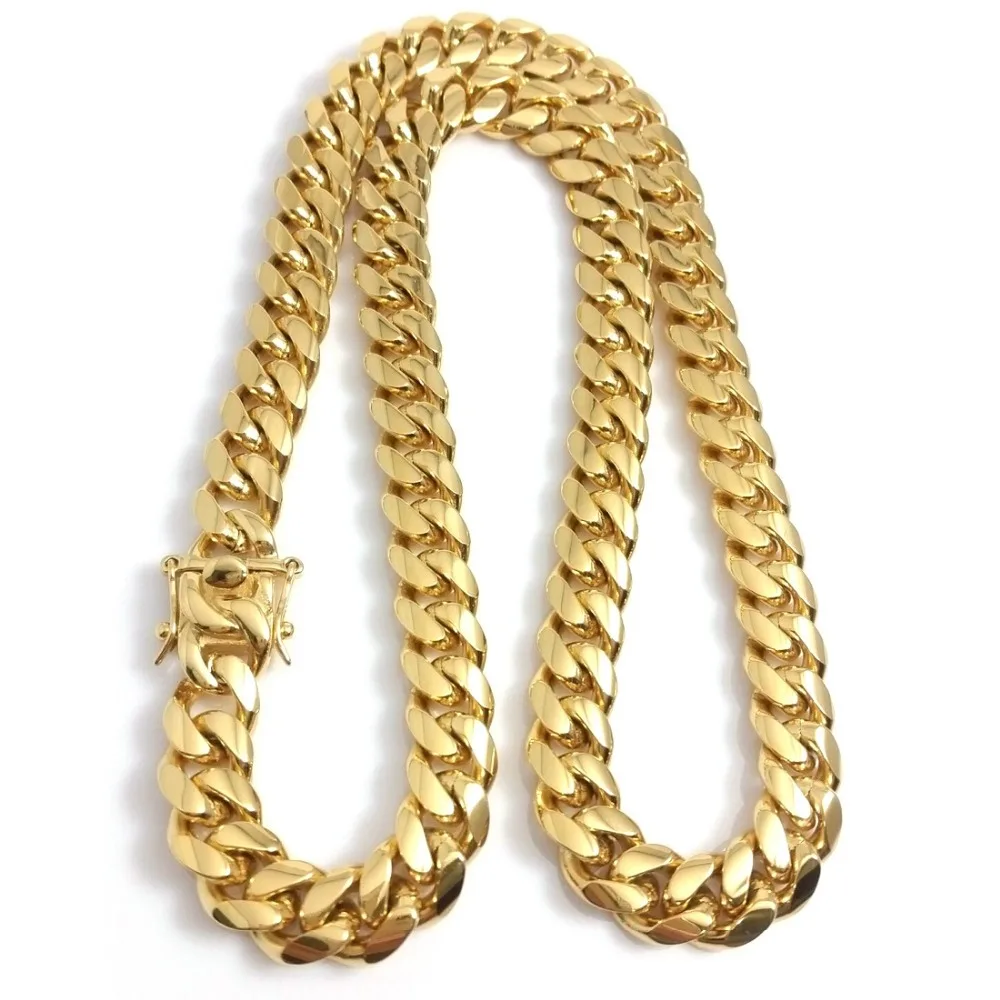 Хип хоп 14 мм кубинская Мужская цепочка из нержавеющей стали для мальчиков модная