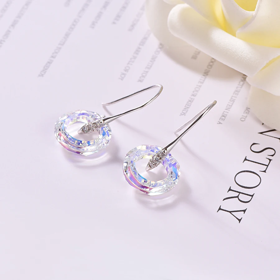 Новые необычные круглые серьги-капли из камня с кристаллами Swarovski, висячие серьги для женщин, Стерлинговое Серебро, богемное ювелирное изделие ручной работы