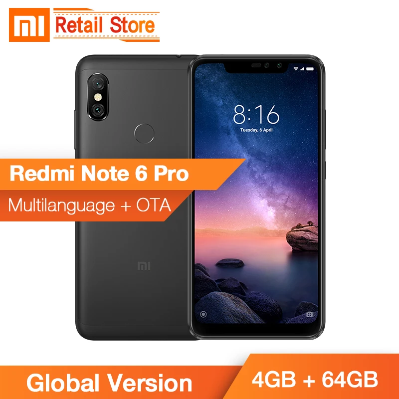 В наличии глобальная версия Xiaomi Redmi Note 6 Pro 4GB 64GB Snapdragon 636 Octa Core 26 &quotполноэкранный