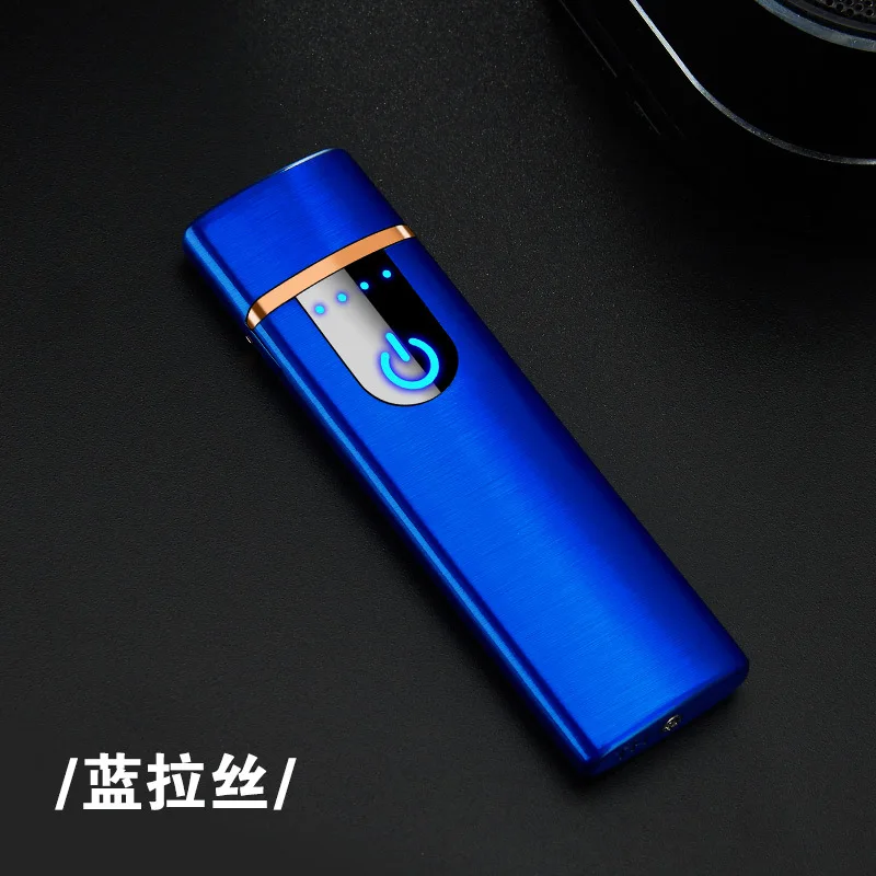 Тонкая сенсорная электрическая зажигалка для сигарет usb зарядка Ligthers нагревательный провод ветрозащитная перезаряжаемая Зажигалка вольфрамовые гаджеты для мужчин - Цвет: Blue lattic