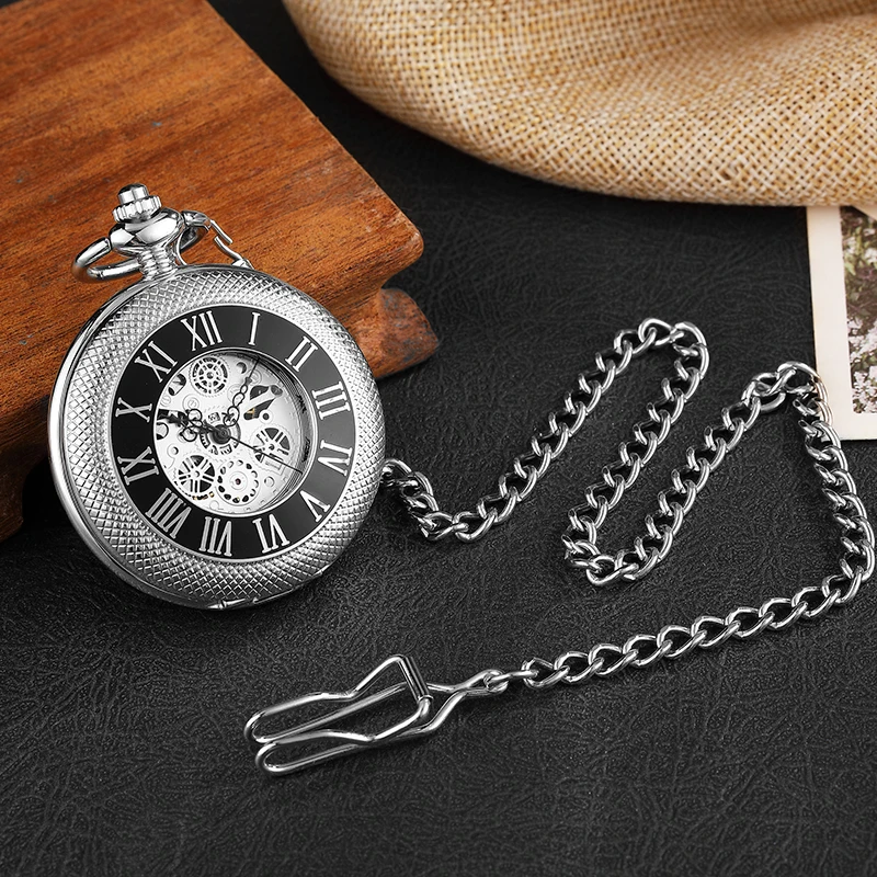Роскошные уникальные серебряные Механические карманные часы мужские с римскими