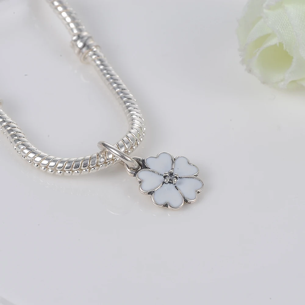 Suplush Silver White Enamel Flower Pendant Charm Beads Fit Original Bracelet 925 Sterling Fine Jewelry PSMB0368 |