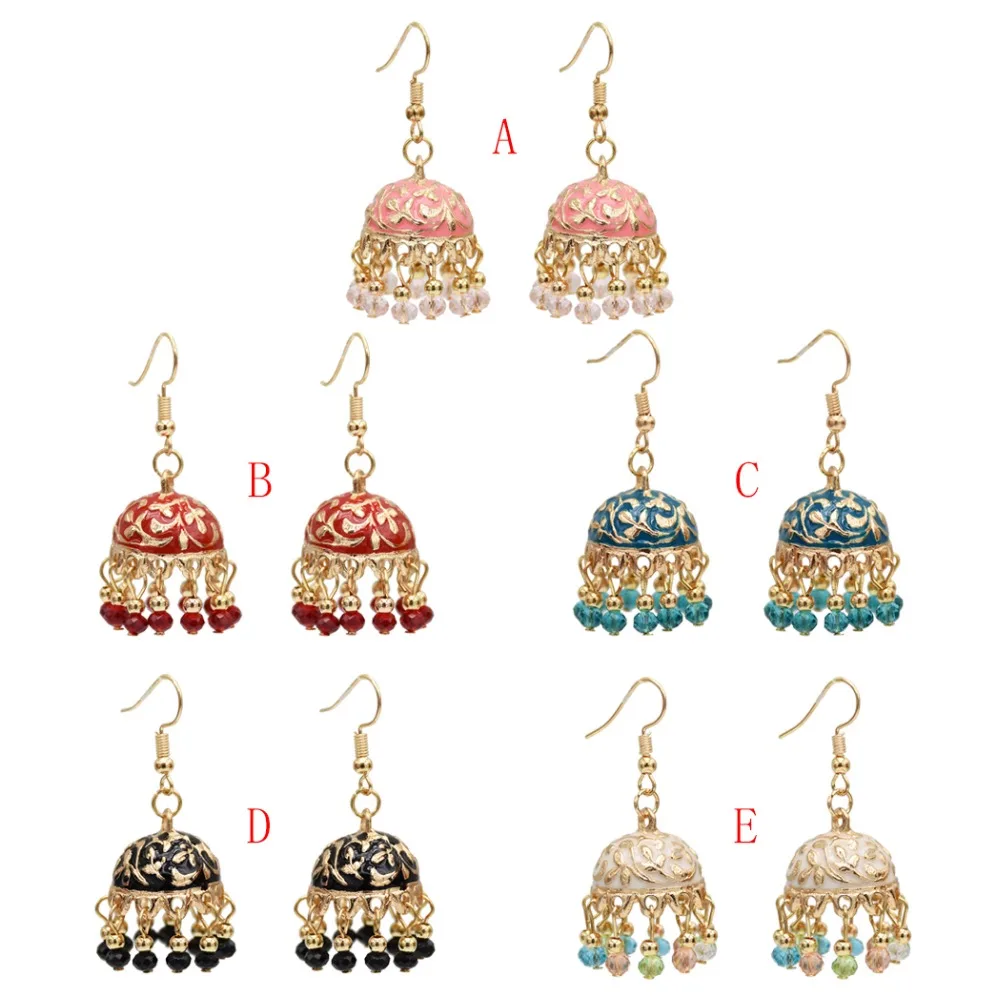 Индийские серьги Jhumka для женщин этнические полимерные с бахромой и бусинами