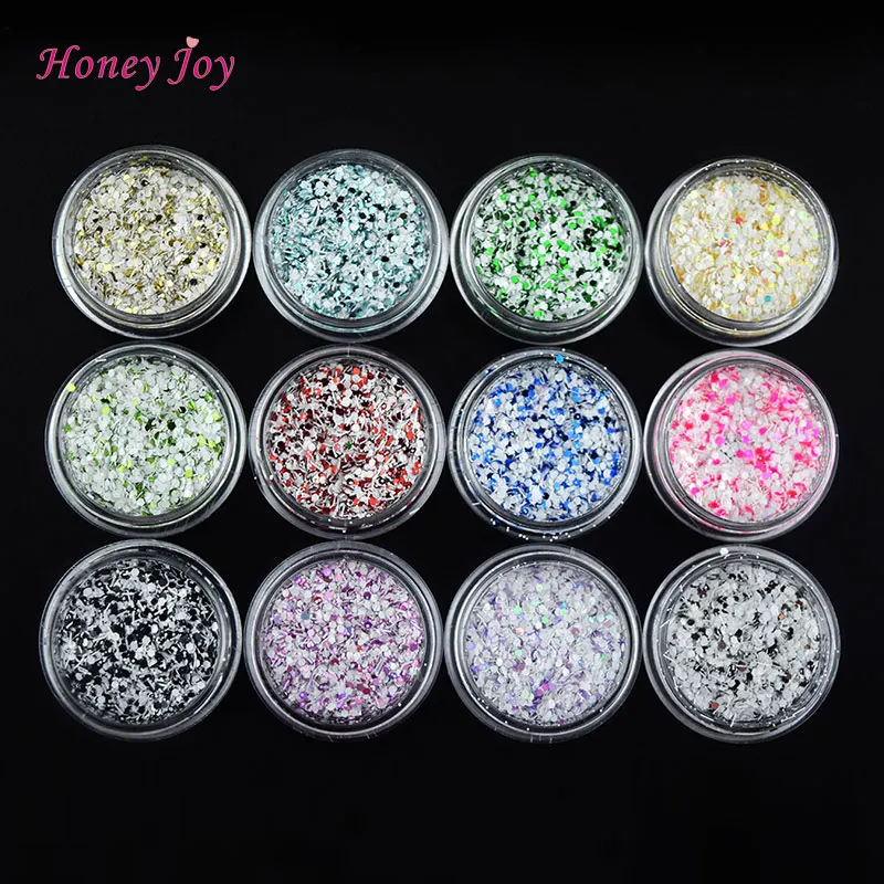 12 шт./компл. рождественские цвета с белым шестигранником для ногтей Блестящий