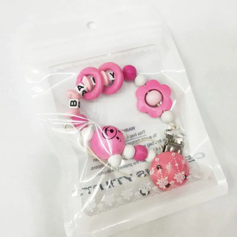 Зажим для соски держатель цепочка с цветочными бусинами силикон дерево пустышка