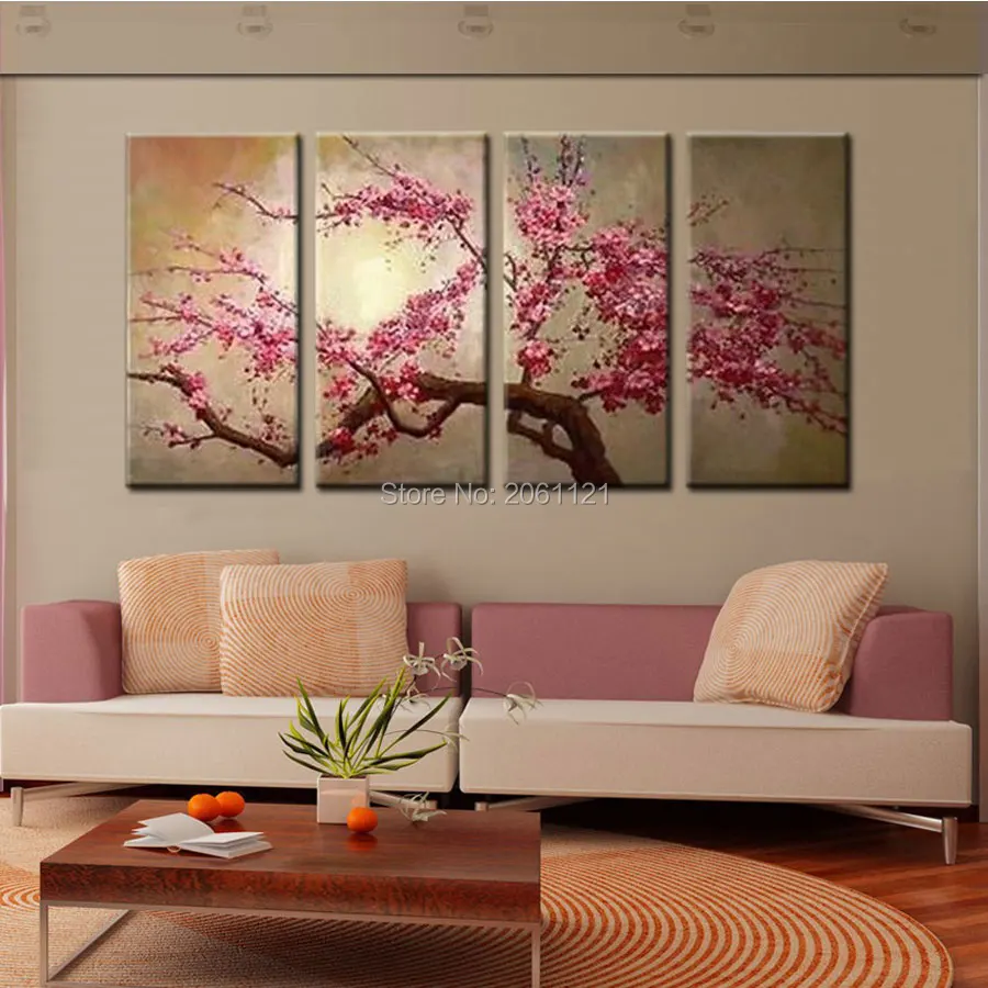 

hand painted pink tree flower oil painting on canvas sakura blooming Cherry blossom chinese japan wall pictures for living room