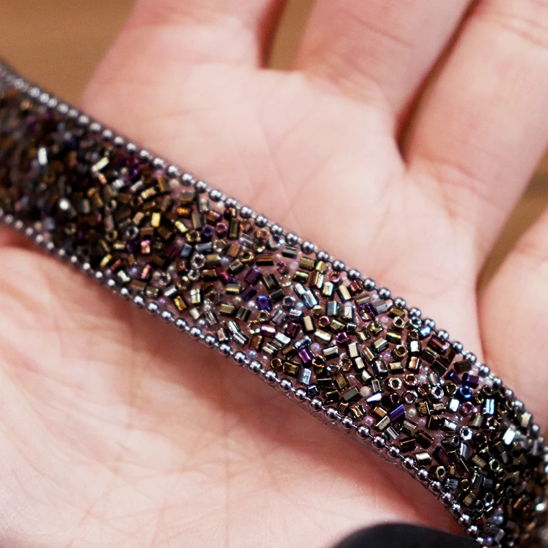 

1cm Width Black Measle Beaded Lace Trim Mesh Fabric Paillette Lace Beads Trims Ribbon Braid DIY Lace Applique Ballet Dress Decor