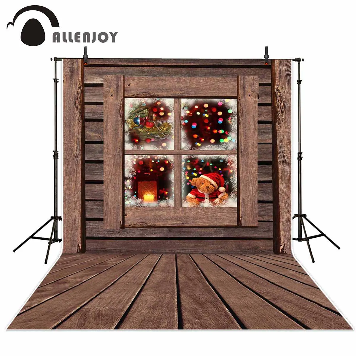Фотофон Allenjoy Рождественский деревянный коттедж окно игрушка медведь Фотостудия