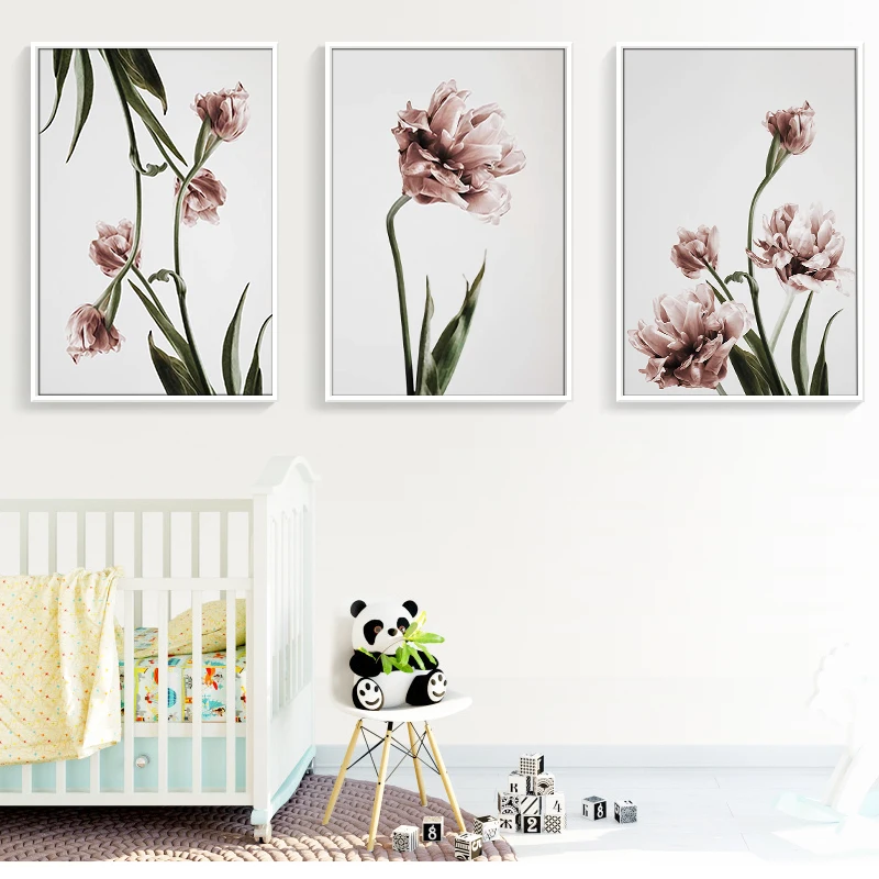 Nordic beauty life Pink Flowers Canvas Painting Romantic wall print Posters Pictures for Living Room Home Decor No Frame | Дом и сад