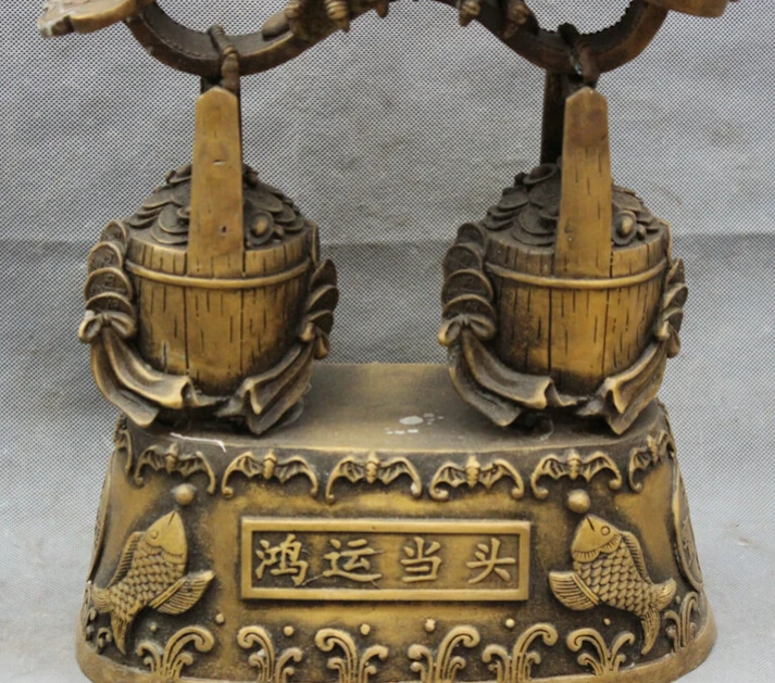 USPS to USA S1813 25&quot Chinese Bronze Fly Eagle On RuYi YuanBao Coin Wealth Bucket Cask Fish Statue | Дом и сад