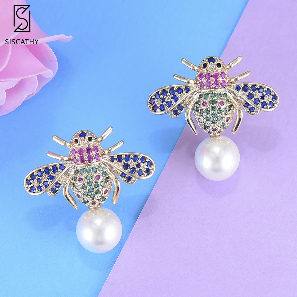 Женские винтажные серьги-гвоздики SISCATHY серьги в форме пчелы с искусственным