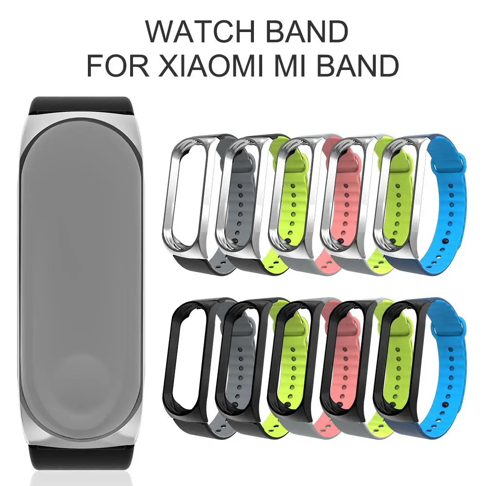 

For Xiaomi Mi Band 4 Replacement Smart Watch Band Metal Strap Two-color Sports Strap Metal Shell Silicone Double Color Strap