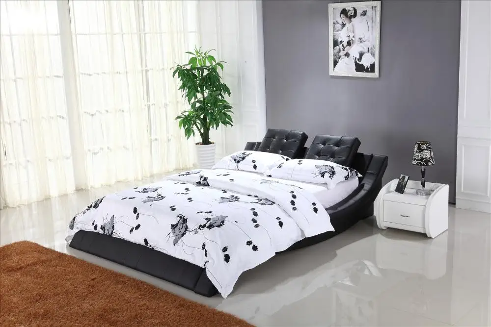 MYBESTFURN двуспальная кровать Топ зерна кожаный подголовник мягкая современный