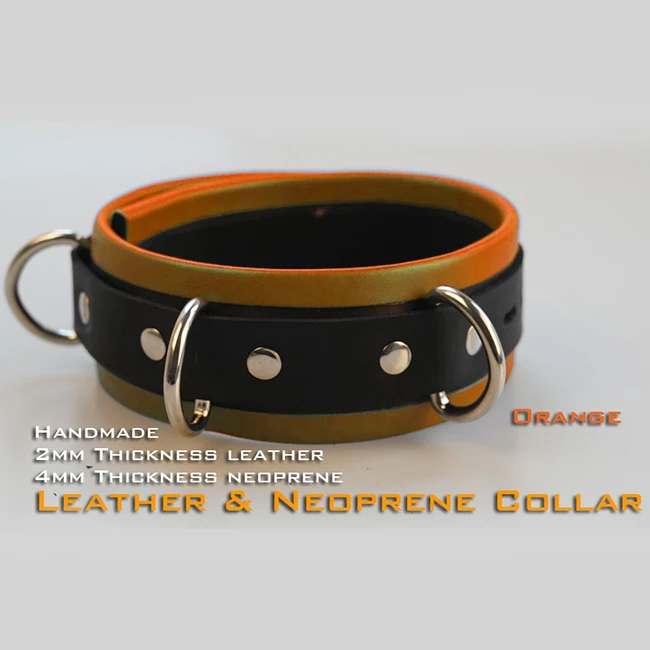 Фото (RD1115)Luxury Customize Handmade 2mm Thickness Leather And 4mm Neoprene Collar Orange Fetish Wear Тематическая одежда и (RD1115)Luxury Customize Handmade 2mm Thickness Leather And 4mm Neoprene Collar Orange Fetish Wear Тематическая одежда и