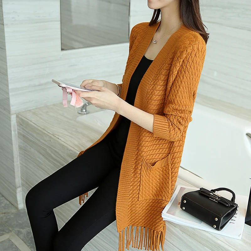 

Женский трикотажный свитер, повседневный длинный теплый кардиган, весна 2022