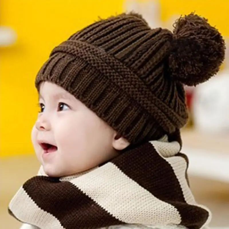 Мода сладкий ребенок детей мальчики малышей трикотажные вязания шапочки зимняя
