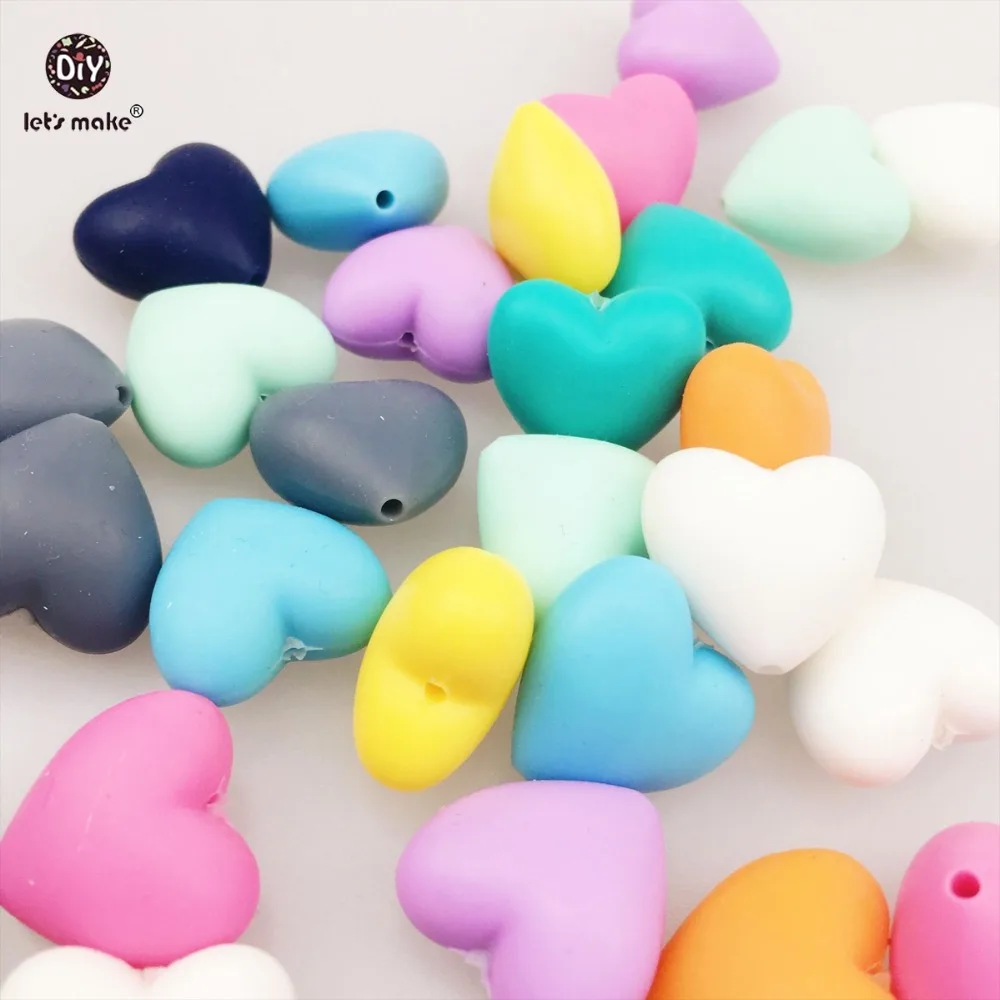 

Let's Make 300pc Silicone Beads Mix Color Heart Shape DIY Necklace Bracelet Teething Child Nursing Gym Toys Baby Teether 20mm