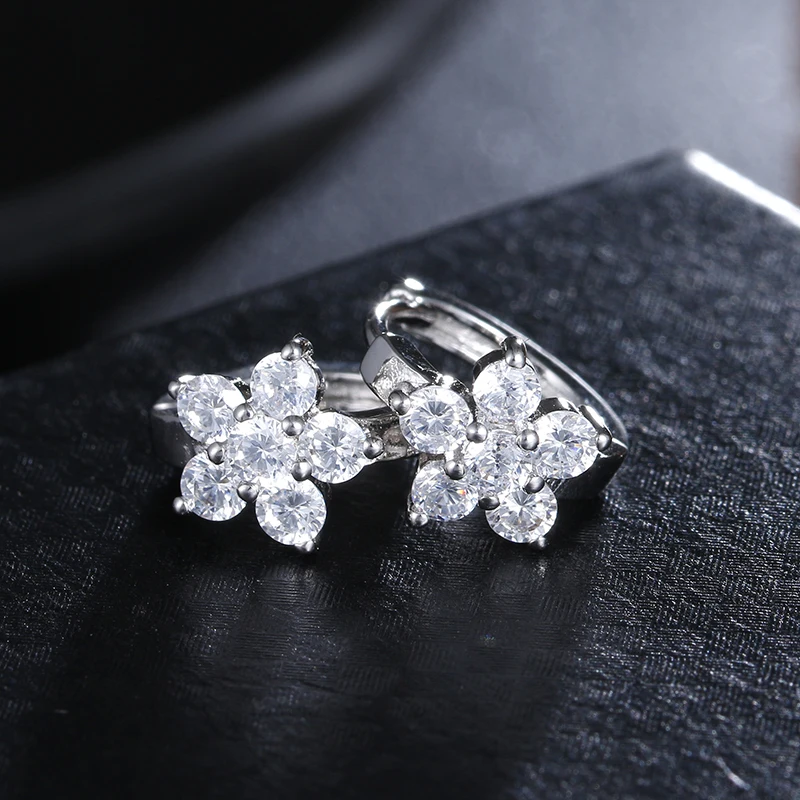 

100% 925 sterling silver shiny crystal star flower female ladies`stud earrings wholesale birthday gift women cheap hot