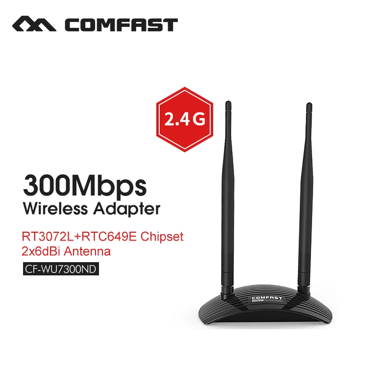 Windows 10 сетевой карты Ralink RT3072 300 Мбит/с 2T2R ПК wifi адаптер Wi-Fi usb long range COMFAST CF-WU7300ND |