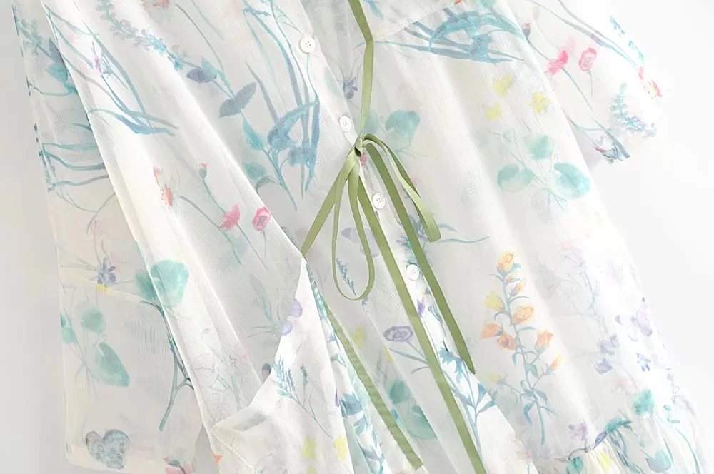 Повседневная прозрачная блузка с цветочным принтом платье 2019 летние однобортные