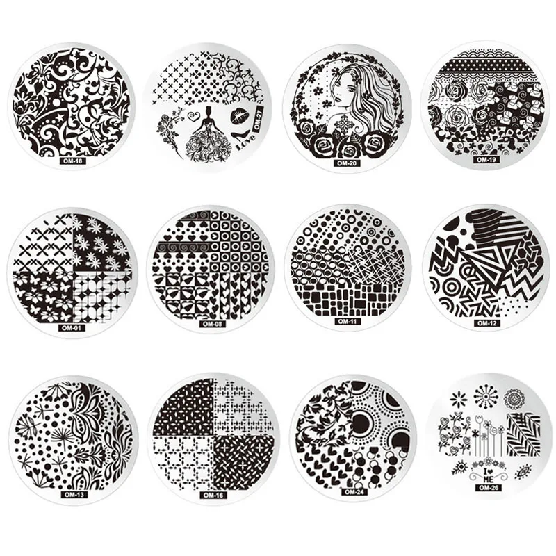 Набор круглых стемпинга для дизайна ногтей OM 60 дизайнов нержавеющая сталь сделай