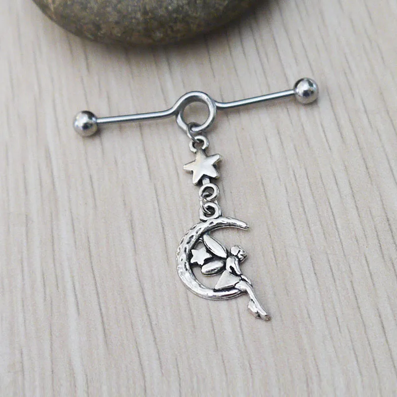 2pcs Star Industrial Barbell piercing Ear Jewelry Double Piercing Charm Belly Button Rings Women Earring Body jewelry | Украшения и