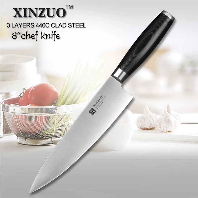 XINZUO 8 ''дюймовый нож шеф повара высокоуглеродистые трехслойные кухонные ножи