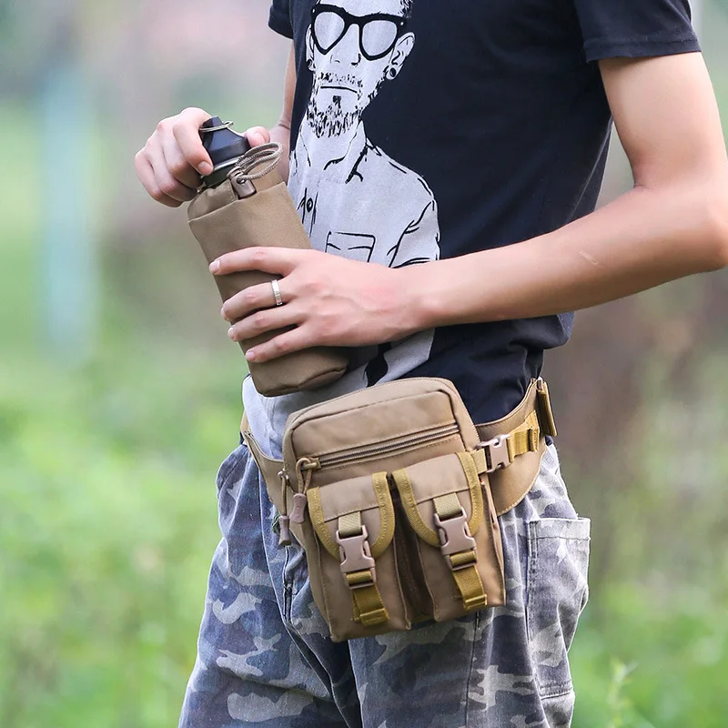 Outdoor tactical multi-function waist bag with bottle camouflage Military Army pockets Camping hiking waterproof Toolkit | Спорт и